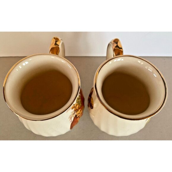 Vintage Sadler England Coffee Mugs Pair of 2 Fruit Motif Gold Rim Swirl - Picture 6 of 7